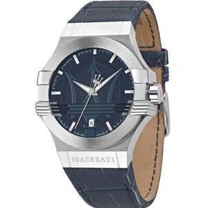 Maserati Potenza Blue Leather Silver Bezel Men's 42mm -R8851108015
