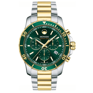 Movado Series 800 Chronograph Green Dial Two Tone Steel Strap Men's - 2600148